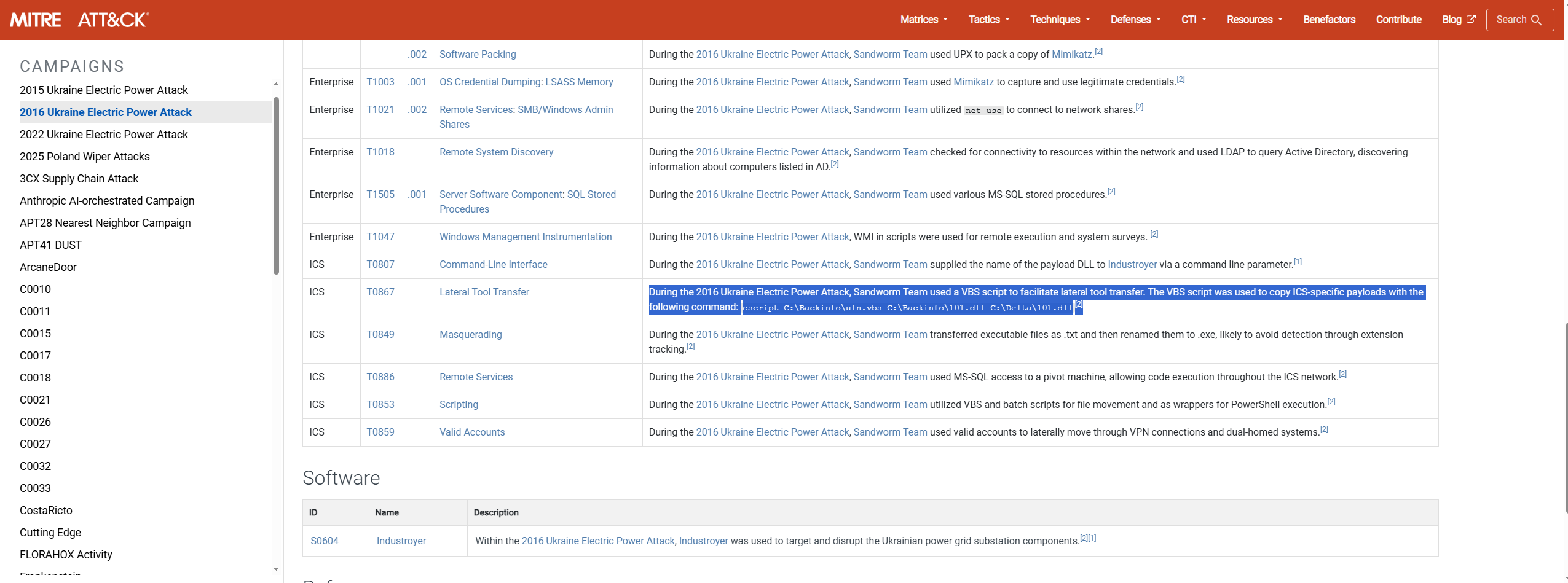 MITRE ATT&CK campaign description referencing ufn.vbs